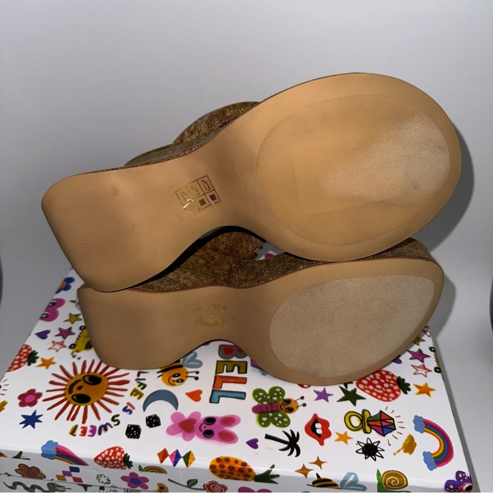 Jeffrey Campbell Drippi Platform Flip Flop Sandal Tan Denim Brown Women’s Size 5 - Picture 2 of 6
